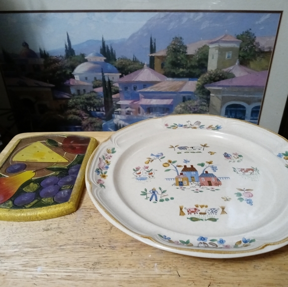 VTG International Heartland Serving 🍇 Platter&1 Clay Art Cheese Cutting Board. - Picture 5 of 16